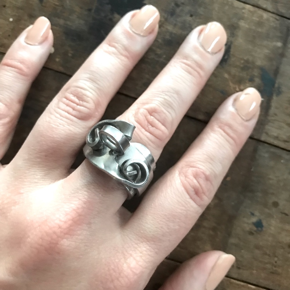 Vintage ring silver tone stainless fork turned